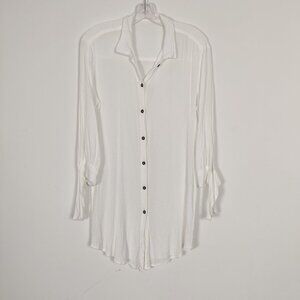 Women's Tunic Shirt Size L White Modest Seersucker Casual Comfy Lightweight Chic